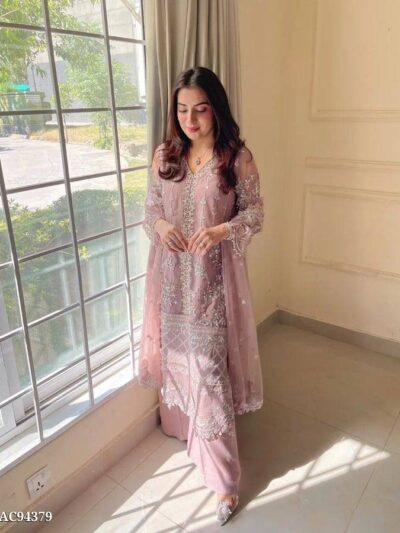Premium Lilac Muslin Silk Pakistani Suit with Digital Print & Hand Embroidery