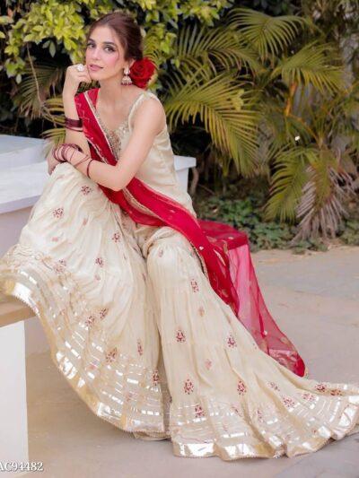 Designer Chinon Sharara Suit Set with Heavy Sequence Embroidery & Latkan