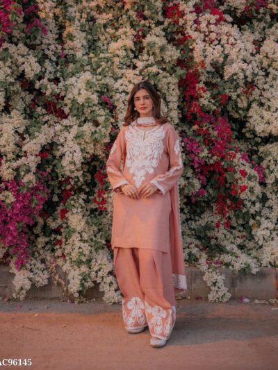 Premium Satin Silk Embroidered Palazzo Set with Dupatta – Elegant Party Wear